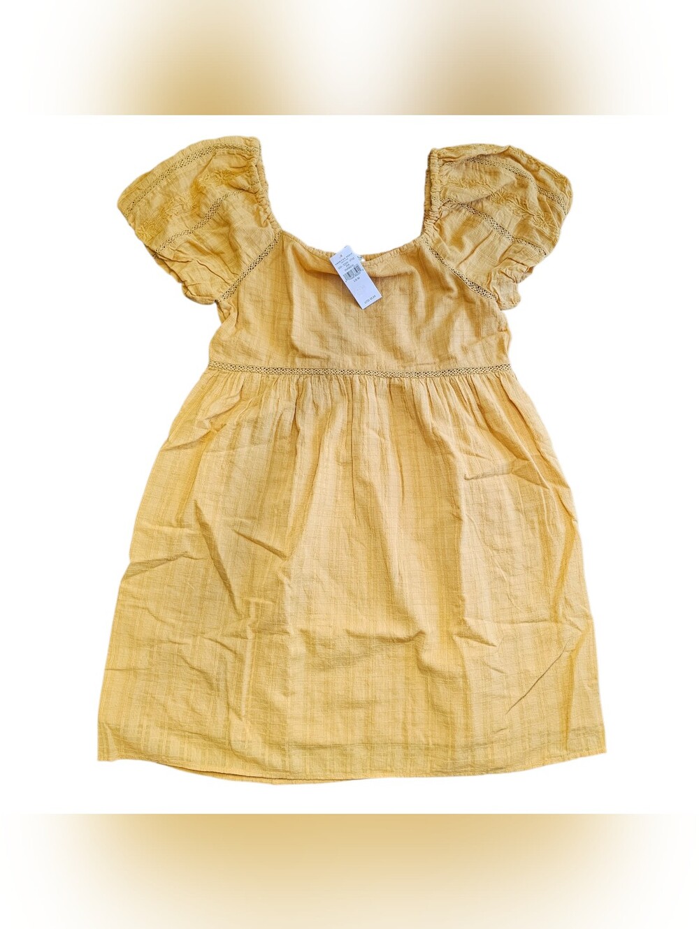 American Eagle Yellow Puff Sleeve Mini Dress NWT Size M Boho Eyelet Babydoll